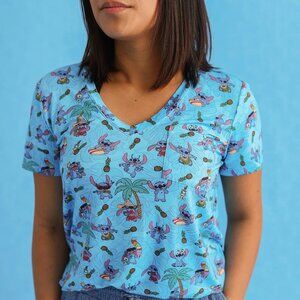 NWT Posh Peanut Women's Disney Tropical Stitch V-Neck T-Shirt Size Large